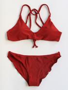 Shein Burgundy Braided Strap Cross Back Bikini Set