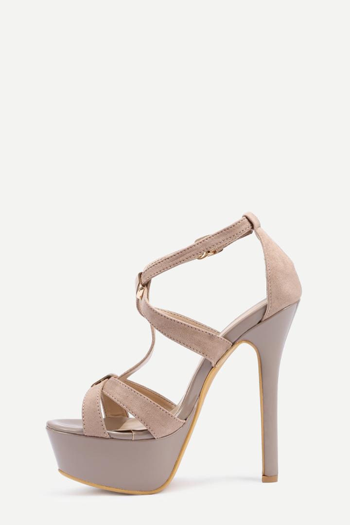Shein Faux Brown Suede Strappy Platform High Heel Sandals