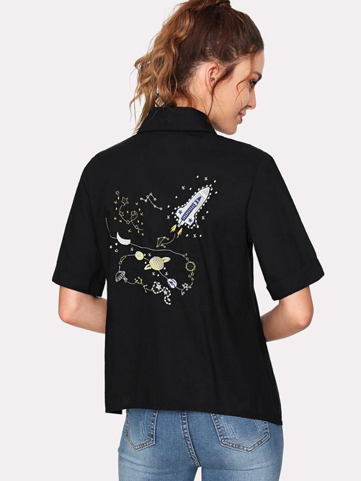 Shein Galaxy Embroidered Shirt