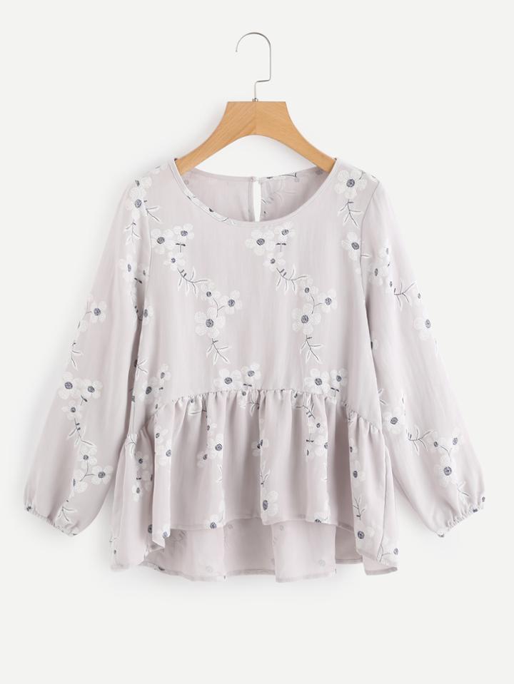 Shein Calico Print Pep Hem Blouse