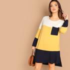 Shein Plus Pocket Patched High Low Colorblock Dress