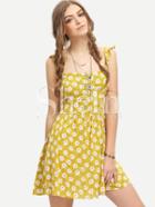 Shein Yellow Square Neck Flower Print Dress