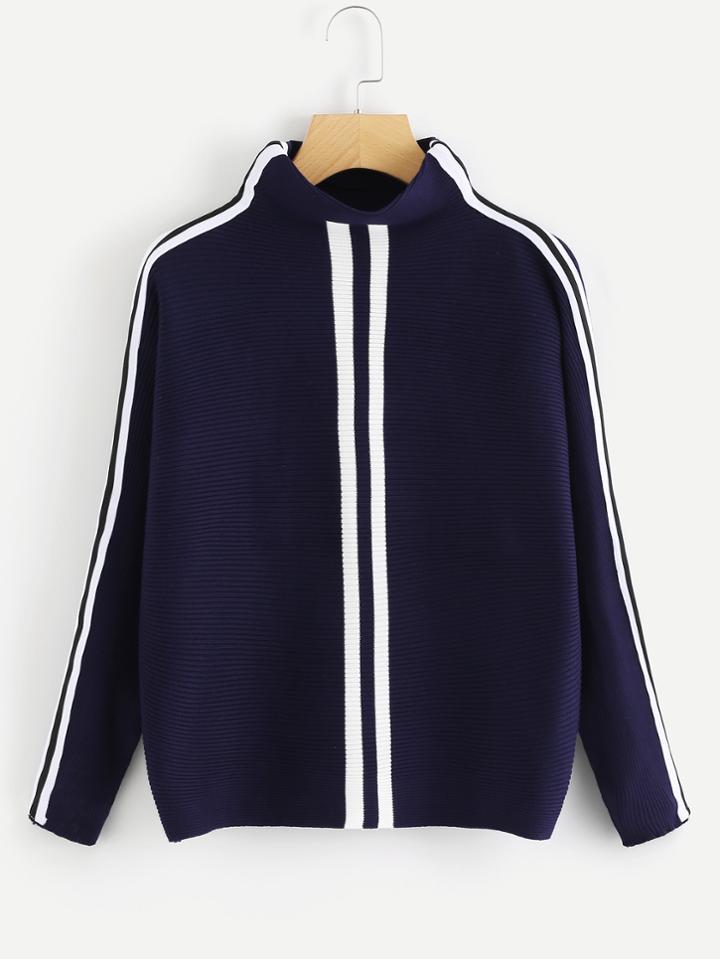 Shein Striped Tape Detail Sweater