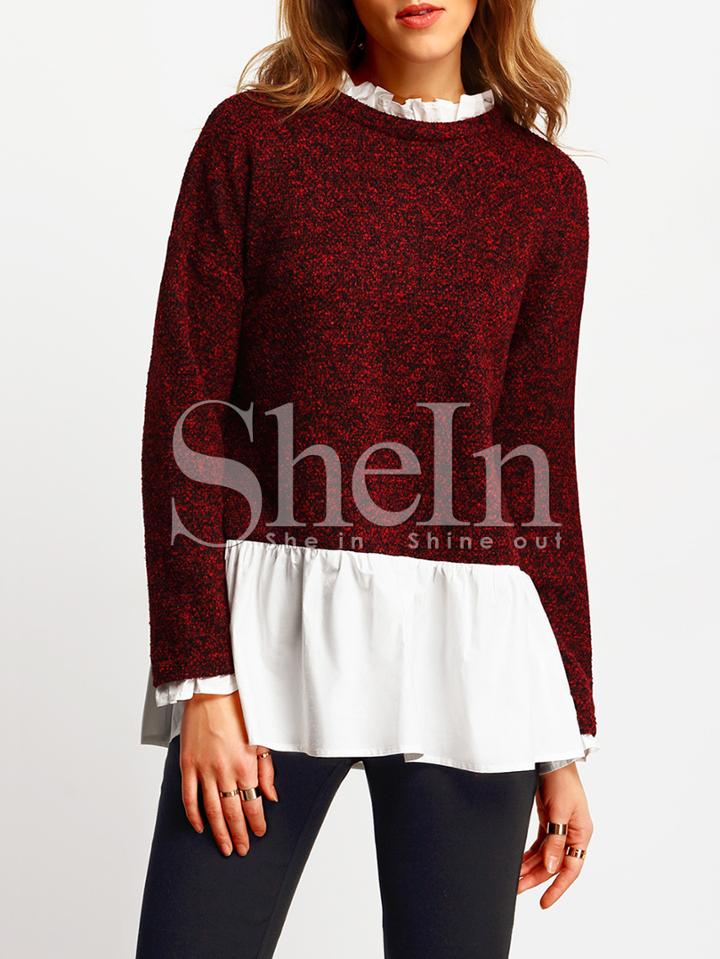 Shein Space Dye Contrast Frill Hem Blouse