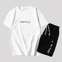 Shein Men Letter Print Tee With Drawstring Shorts