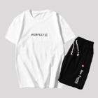 Shein Men Letter Print Tee With Drawstring Shorts
