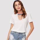 Shein Striped Choker Neck T-shirt