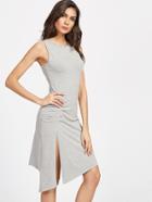 Shein Grey Ruched Detail Split Side Asymmetrical Dress