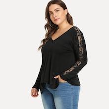 Shein Plus Contrast Lace V-neck Tee