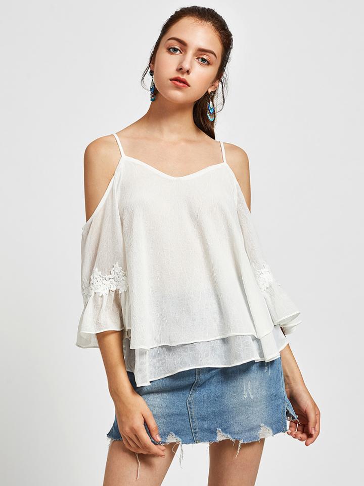Shein Crochet Appliques Frill Trim Layered Textured Top