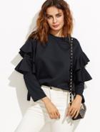 Shein Textured Dots Embossed Layered Frill Sleeve Blouse