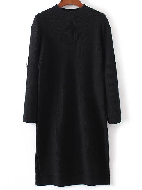 Shein Black Zipper Detail High Low Sweater Dress