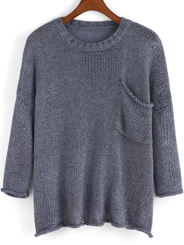 Shein Grey Round Neck Chunky Casual Sweater