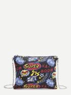 Shein Multicolor Letter Print Shoulder Bag With Chain