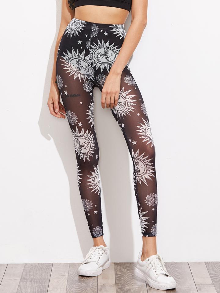 Shein Mandala Sun Print Sheer Leggings