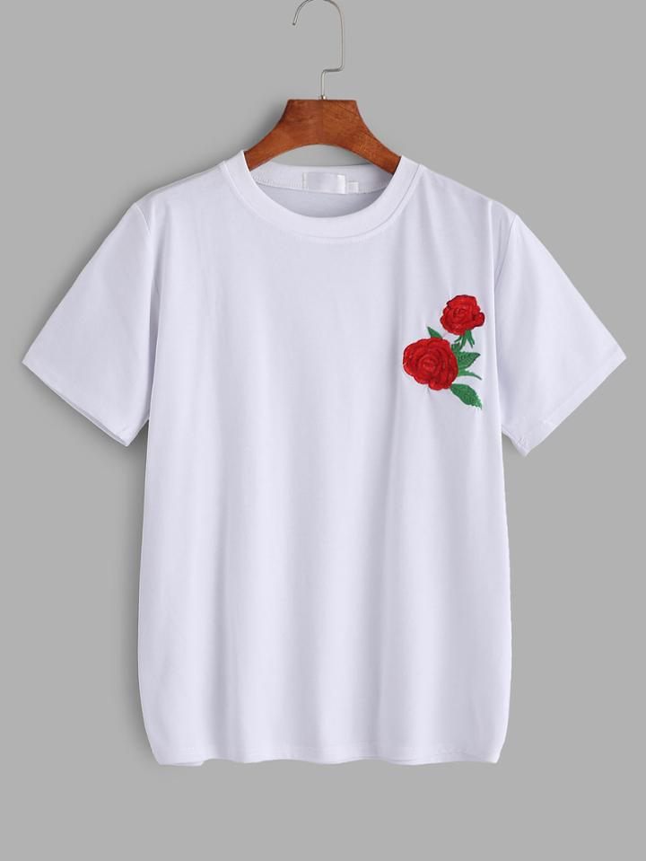 Shein Flower Embroidered Tee