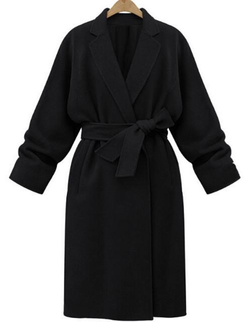 Shein Black Lapel Belt Long Coat