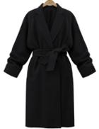 Shein Black Lapel Belt Long Coat