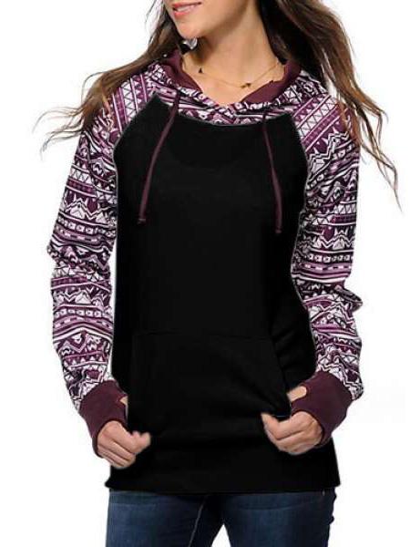 Shein Colour Hooded Geometric Print Pockets Sweatshirt