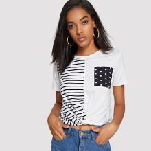 Shein Twist Hem Contrast Stripe Tee
