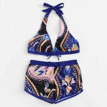 Shein Mixed Print Halter Two Piece Swimwear