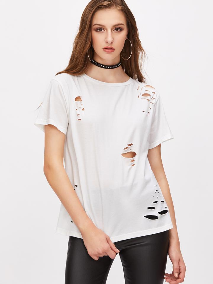 Shein Distressed Short Sleeve T-shirt