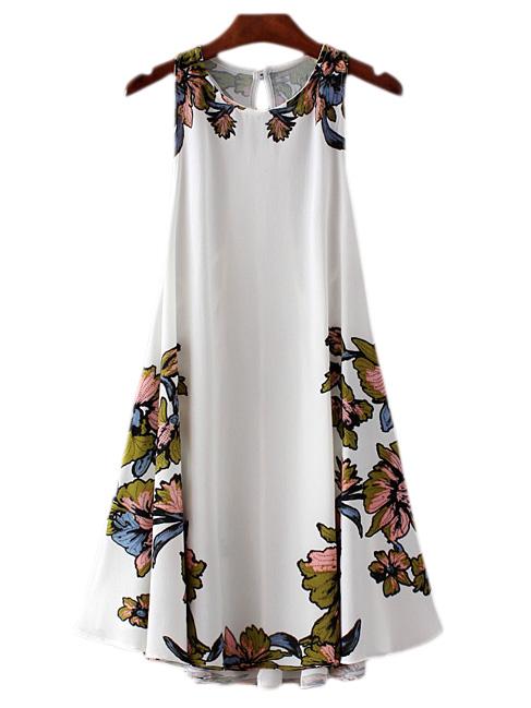 Shein Beige Print Dip Hem Lace Up Backless Beach Dress
