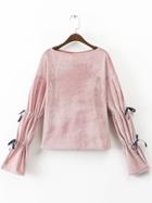 Shein Pink Bell Sleeve Blouse With Bow Tie