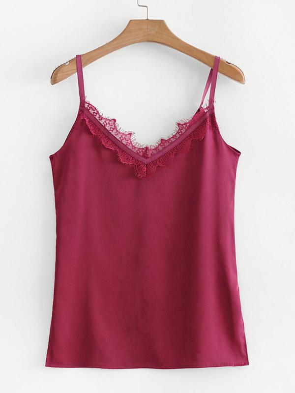 Shein Lace V Neck Side Slit Cami Top