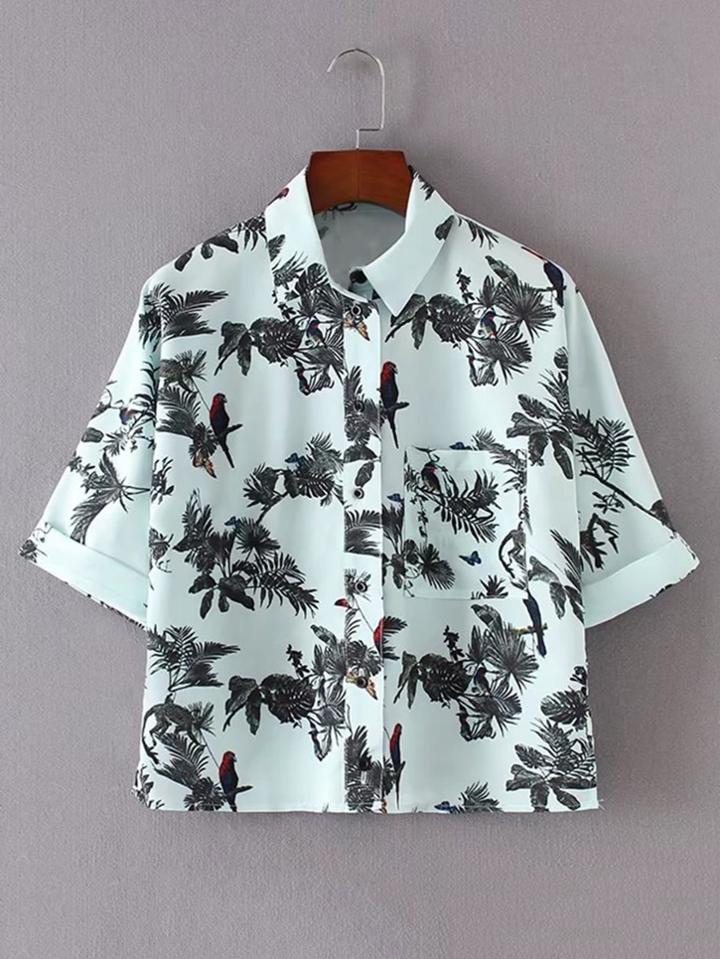 Shein Rolled Cuff Loose Blouse