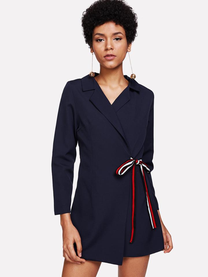 Shein Notch Lapel Knot Side Zip Up Back Jumpsuit