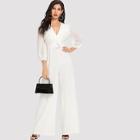 Shein Sheer Sleeve Wide Leg Tailored Jumpsuit