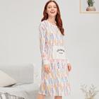 Shein Feather Print Letter Pocket Night Dress