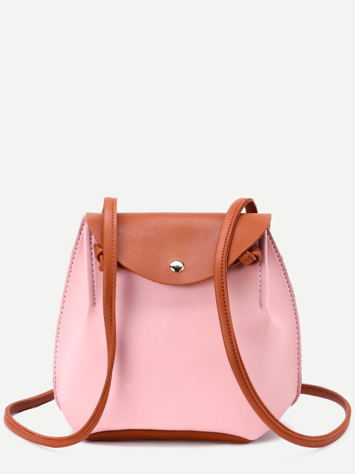 Shein Pink Faux Leather Contrast Flap Bag