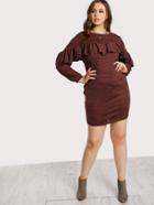 Shein Ruffle Accent Long Sleeve Dress Rust