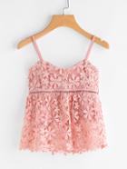 Shein Pink Embroidered Floral Lace Applique Cami Top
