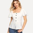 Shein Single Breasted Butterfly Sleeve Blouse