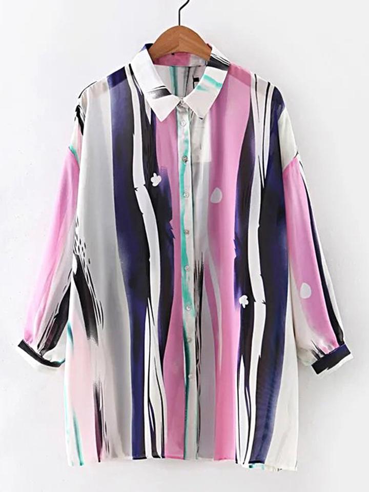 Shein Color Block Stripe Drop Shoulder Seam Blouse