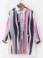 Shein Color Block Stripe Drop Shoulder Seam Blouse