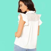 Shein Eyelet Embroidered Shoulder Ruffle Blouse