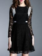 Shein Black Color Block A-line Lace Dress