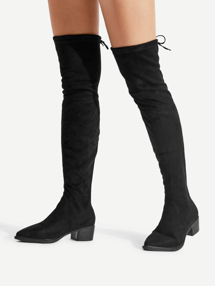 Shein Pointed Toe Lace Up Back Suede Boots