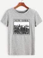Shein Heather Knit Graphic Print T-shirt