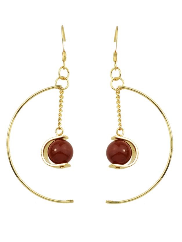 Shein Red Color Turquoise Big Moon Shape Dangle Earrings