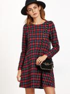 Shein Navy And Red Plaid A Line Dress