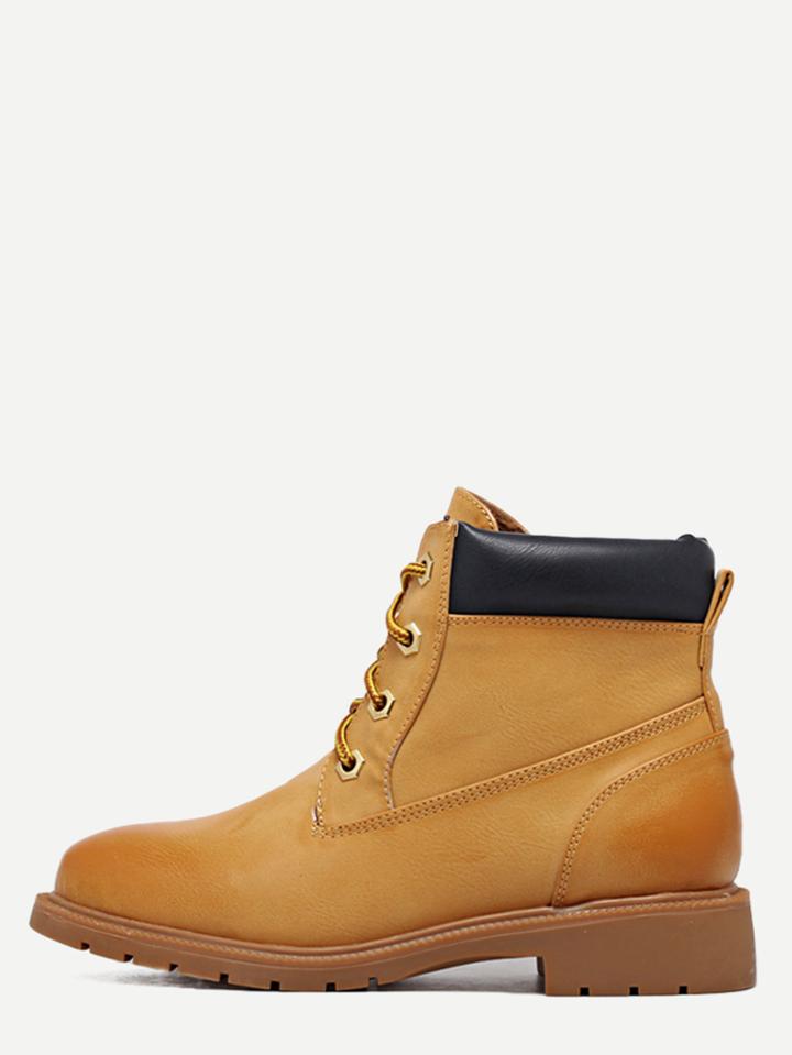 Shein Brown Faux Leather Lace Up Booties