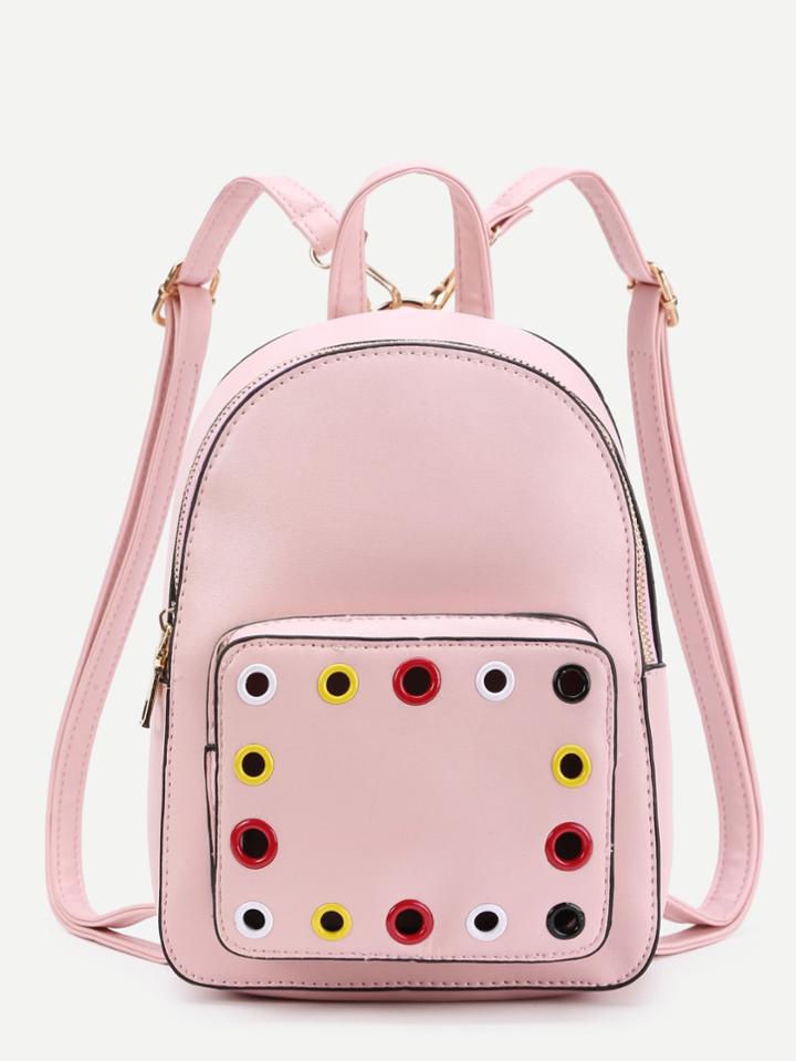 Shein Eyelet Design Pocket Front Pu Backpack