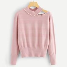 Shein Pearl Beaded Cut Out Neck Jumper