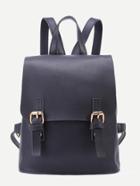 Shein Black Pu Double Buckle Flap Backpack