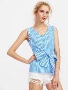 Shein Contrast Striped Bow Tie Front Tank Top